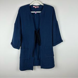 NWT Vilagallo textured cotton open front 3/4 sleeve cardigan with front